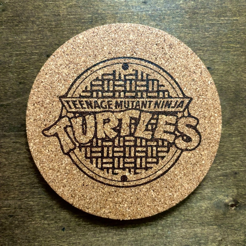 Teenage Mutant Ninja Turtles Logo Laser Engraved Cork Coaster